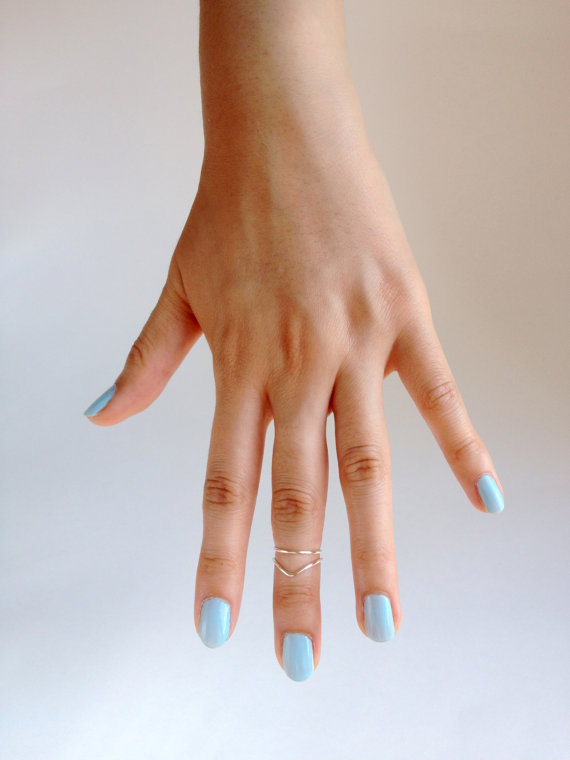 Above Knuckle Ring Set Of 2, One Band,one Chevron , Stacking Midi Dainty Adjustable Rings