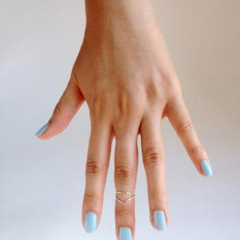 Above Knuckle Ring Set of 2, One Band,One Chevron , Stacking Midi Dainty Adjustable Rings